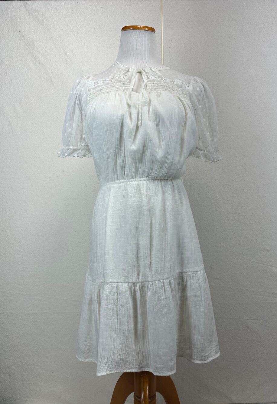 Sweet Wanderer Coquette Dress Lace Detailing Short Puff Sleeve Tiered Skirt SZ M